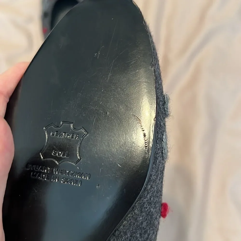 NWOT Stuart Weitzman grey flannel flats with red grey and black embellishments